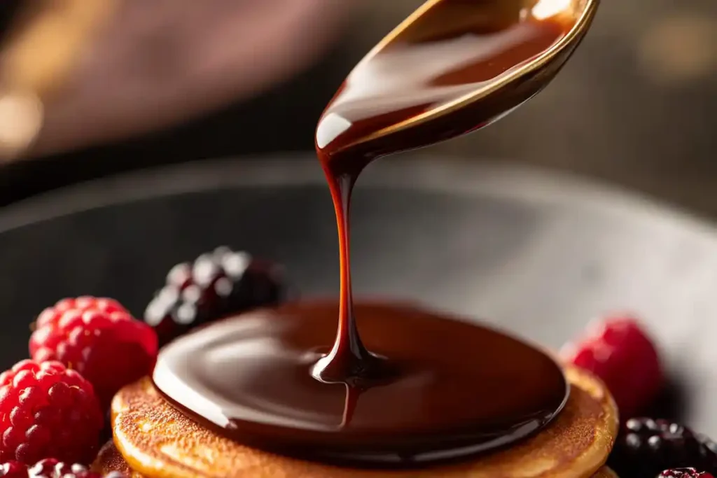 Chocolate Sauce and Chocolate Fudge comparison with sauce drizzle