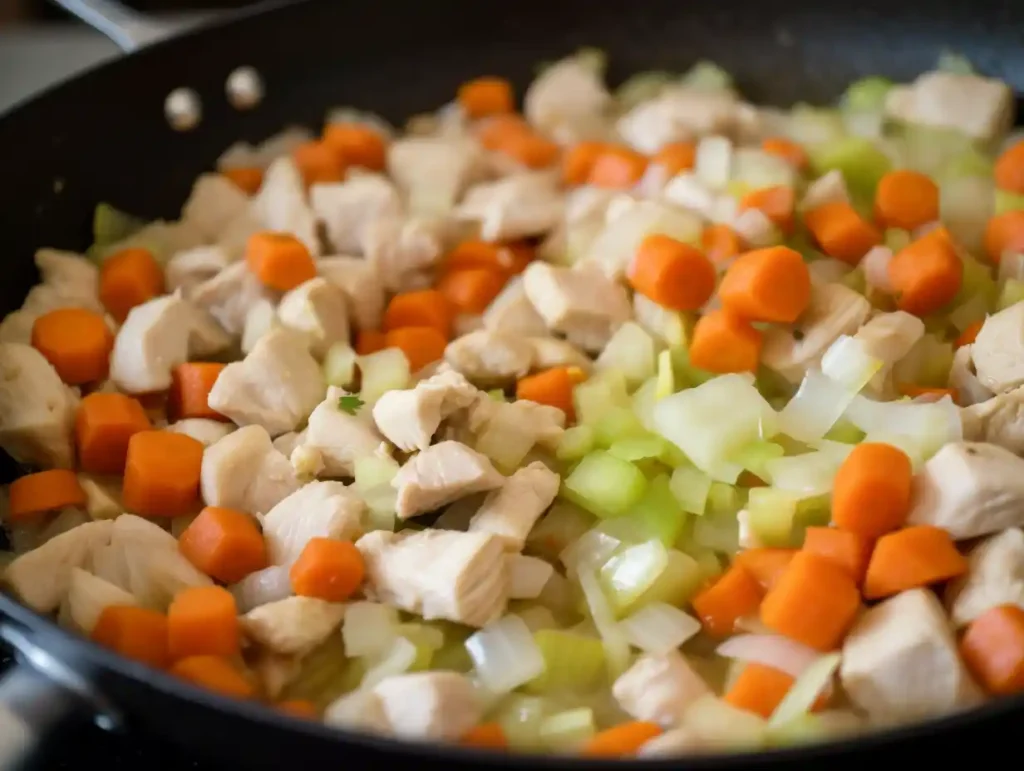 ultimate chicken casserole vegetables and chicken browning