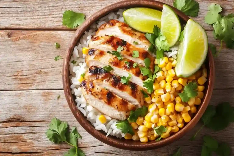 street corn chicken rice bowl