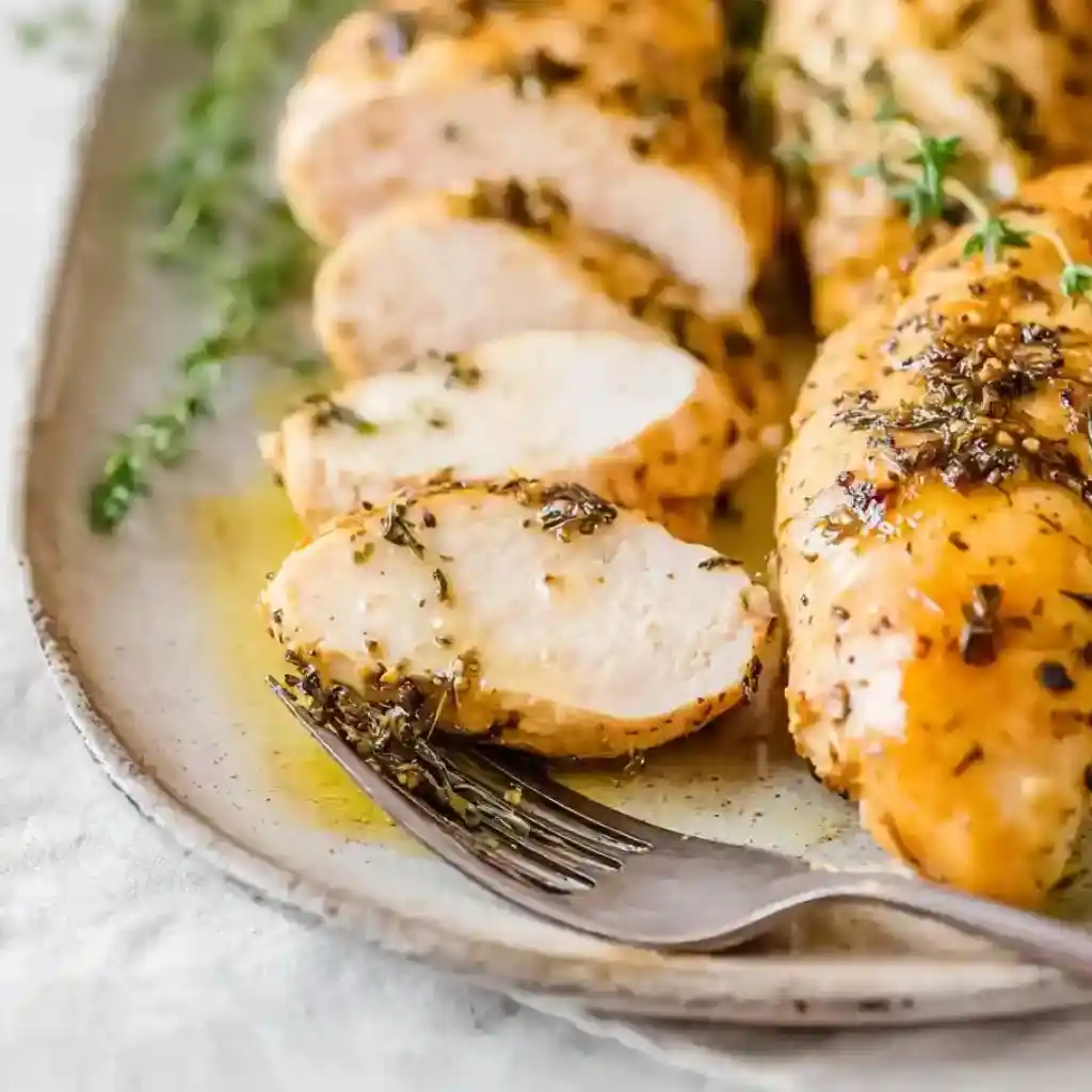 Served chicken breast with marinade