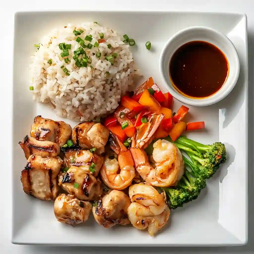 plated hibachi chicken and shrimp